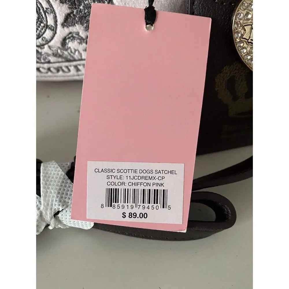 Juicy Couture Classic Scottie Dogs Satchel Crossbody Chiffon Pink With Card Case